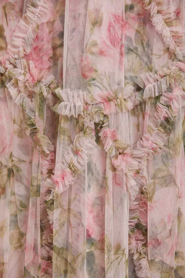Needle and Thread English Rose Diamond Ruffle Mini Dress Pink Women Printed Dresses