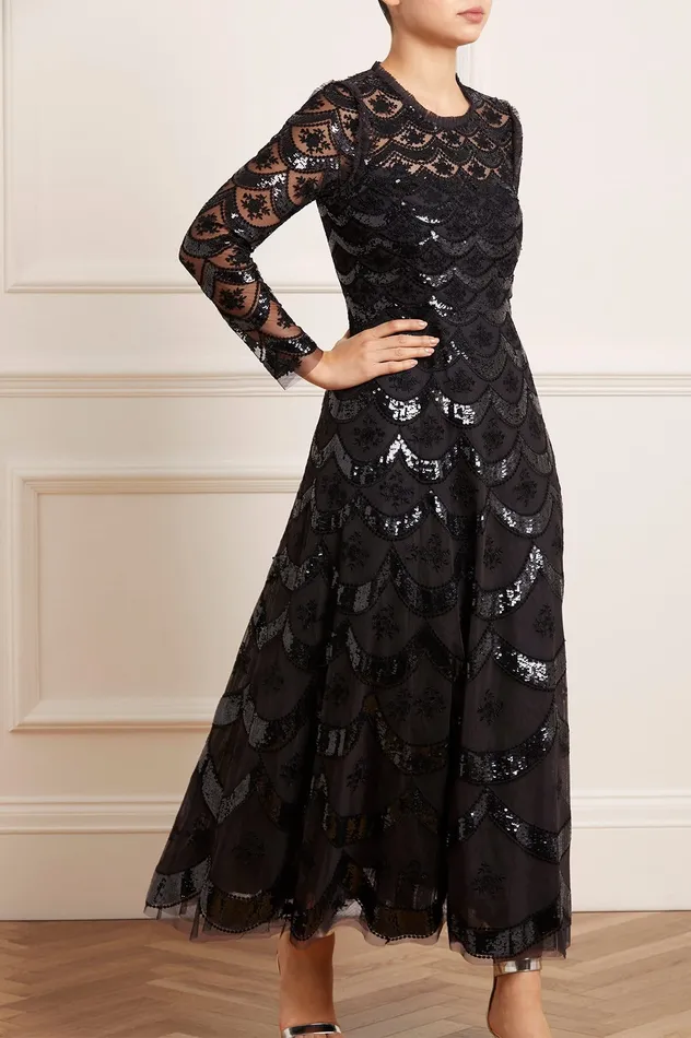 Needle and Thread Fifi Long Sleeve Ankle Gown Black Women Embellished Dresses Needle and Thread Fifi Long Sleeve Ankle Gown Black Women Embellished Dresses