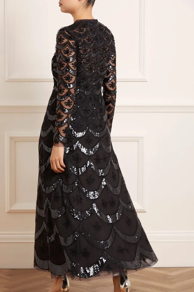 Needle and Thread Fifi Long Sleeve Ankle Gown Black Women Embellished Dresses