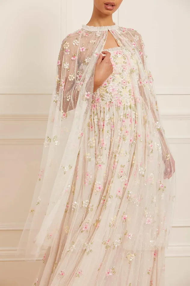 Needle and Thread Freesia Shimmer Midaxi Cape Champagne Women Capes