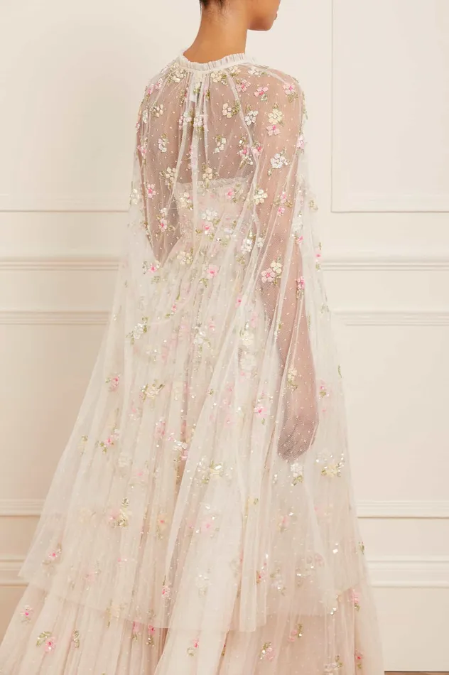 Needle and Thread Freesia Shimmer Midaxi Cape Champagne Women Capes Needle and Thread Freesia Shimmer Midaxi Cape Champagne Women Capes