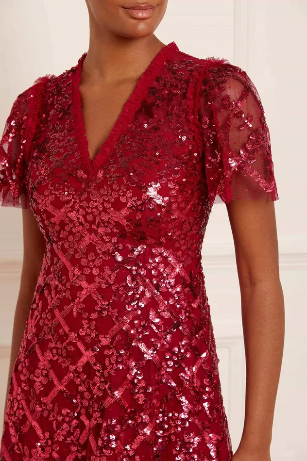 Needle and Thread Garden Lattice Ankle Gown Red Women Embellished Dresses