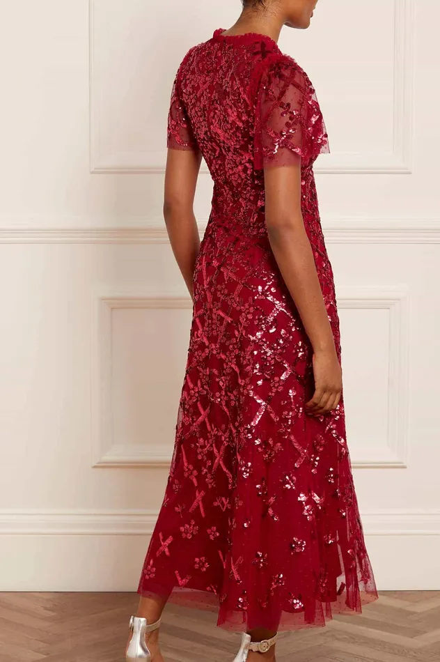 Needle and Thread Garden Lattice Ankle Gown Red Women Embellished Dresses