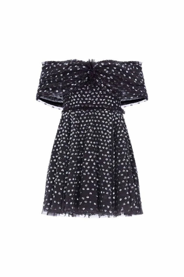 Needle and Thread Grace Gloss OffShoulder Micro Mini Dress Black Women Evening Dresses