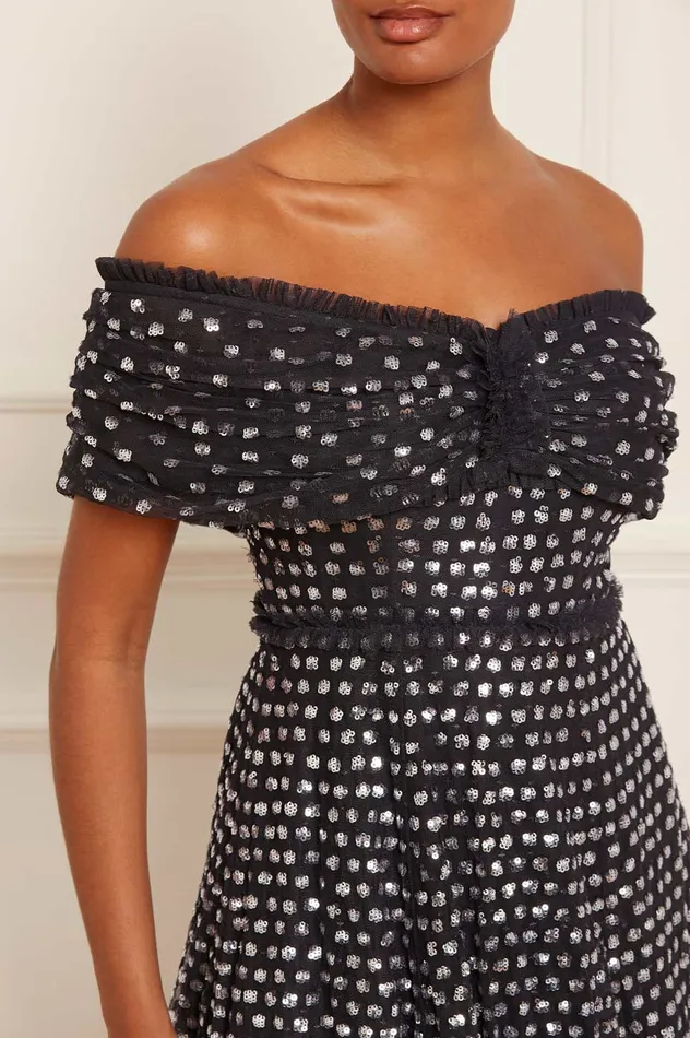 Needle and Thread Grace Gloss OffShoulder Micro Mini Dress Black Women Evening Dresses