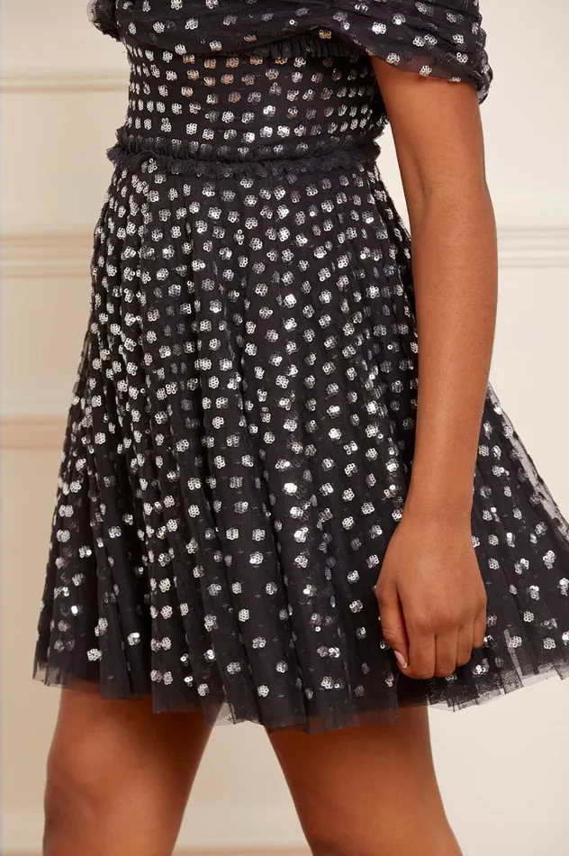 Needle and Thread Grace Gloss OffShoulder Micro Mini Dress Black Women Evening Dresses