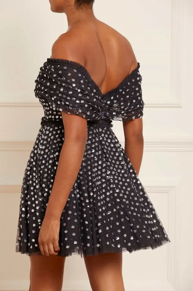 Needle and Thread Grace Gloss OffShoulder Micro Mini Dress Black Women Evening Dresses