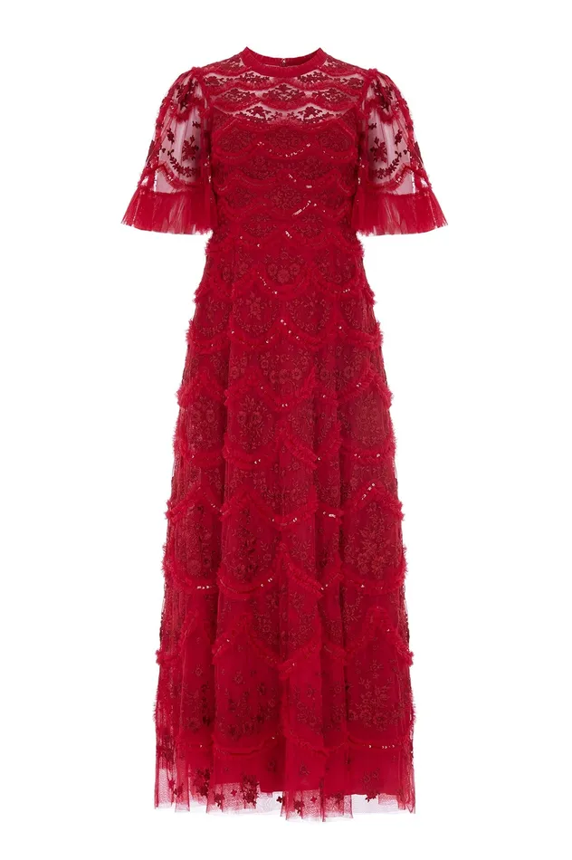 Needle and Thread Lily Bloom Ankle Gown Red Women Embellished Dresses