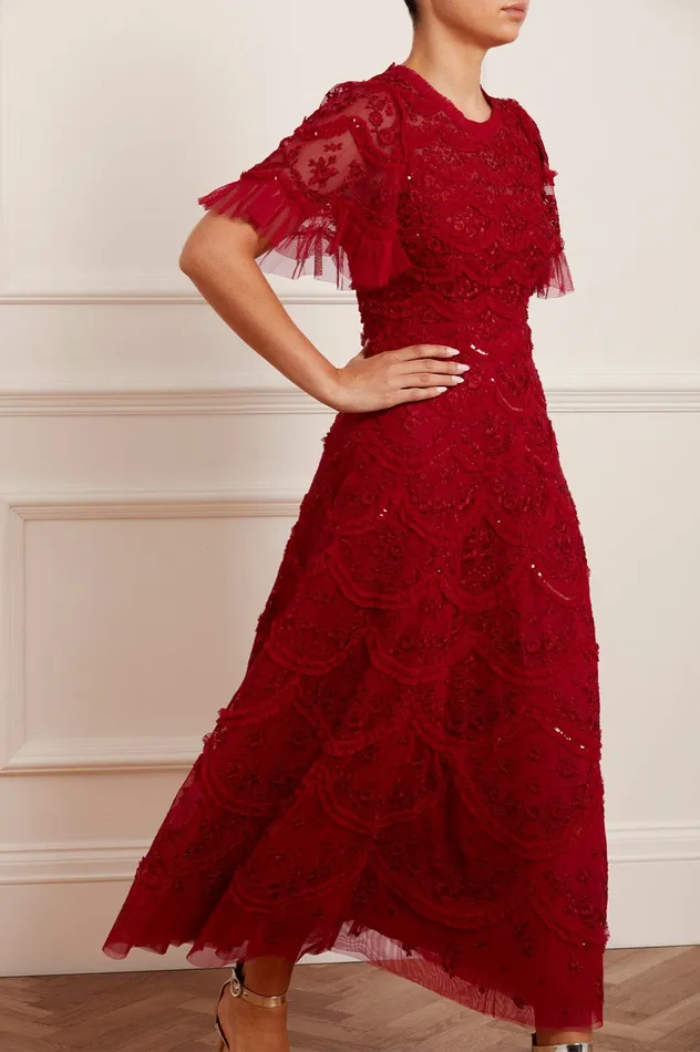 Needle and Thread Lily Bloom Ankle Gown Red Women Embellished Dresses