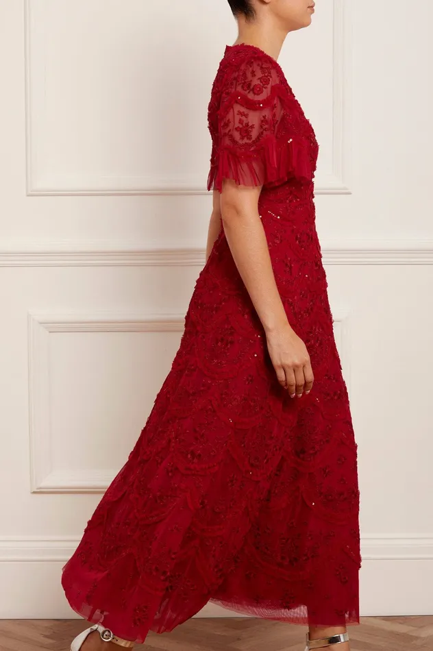 Needle and Thread Lily Bloom Ankle Gown Red Women Embellished Dresses