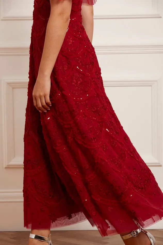 Needle and Thread Lily Bloom Ankle Gown Red Women Embellished Dresses