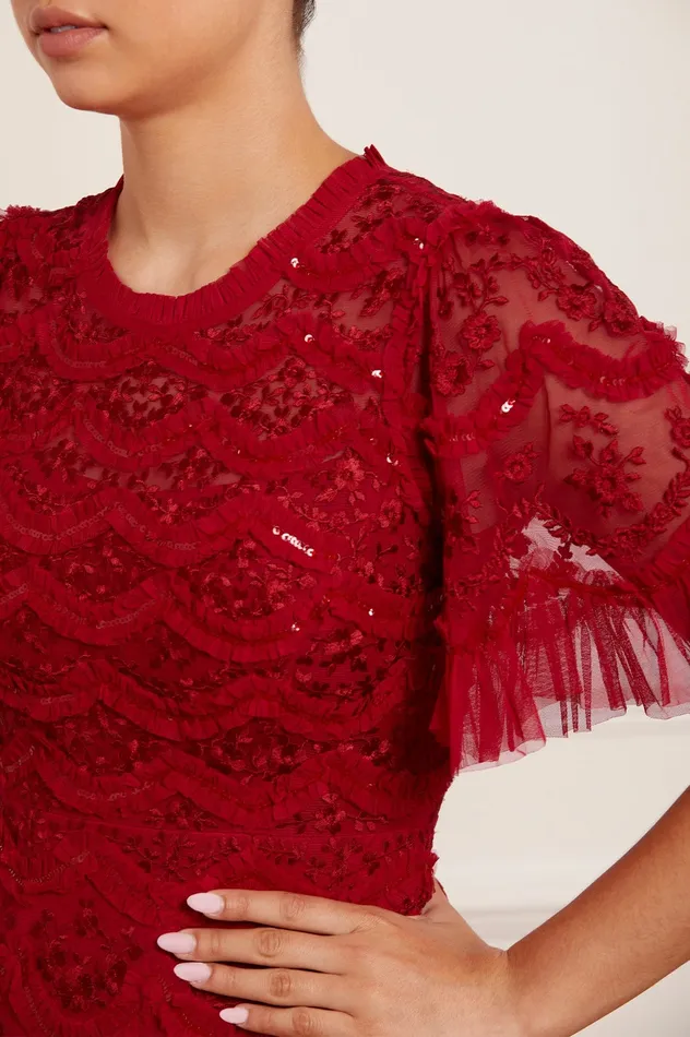 Needle and Thread Lily Bloom Ankle Gown Red Women Embellished Dresses