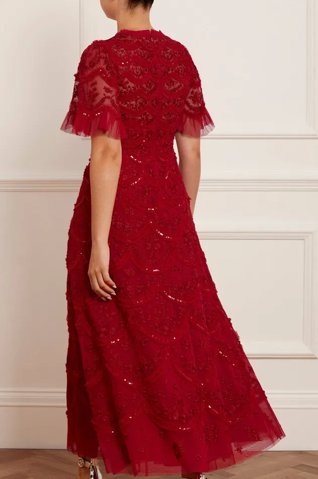 Needle and Thread Lily Bloom Ankle Gown Red Women Embellished Dresses
