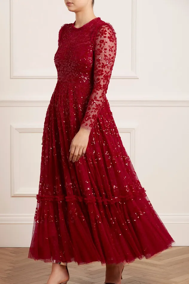 Needle and Thread Margot Ankle Gown Red Women Embellished Dresses