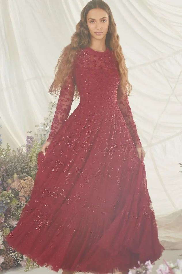 Needle and Thread Margot Ankle Gown Red Women Embellished Dresses