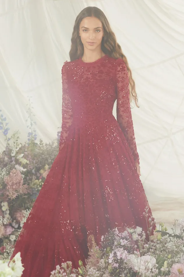 Needle and Thread Margot Ankle Gown Red Women Embellished Dresses