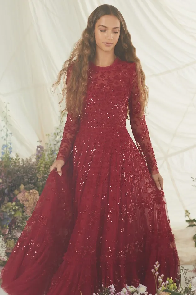 Needle and Thread Margot Ankle Gown Red Women Embellished Dresses