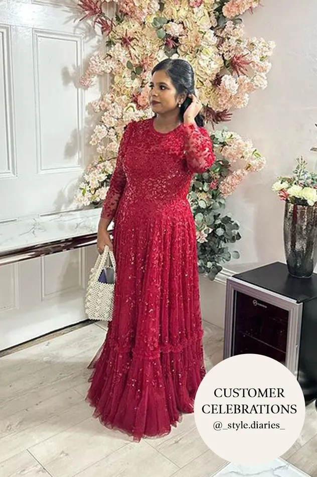 Needle and Thread Margot Ankle Gown Red Women Embellished Dresses