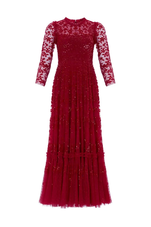 Needle and Thread Margot Ankle Gown Red Women Embellished Dresses