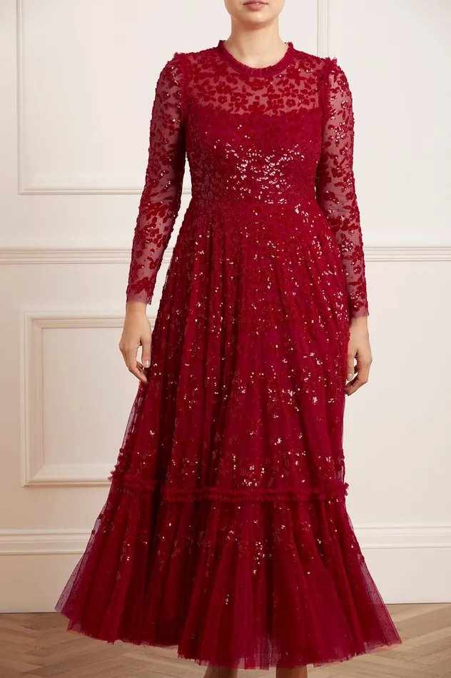 Needle and Thread Margot Ankle Gown Red Women Embellished Dresses