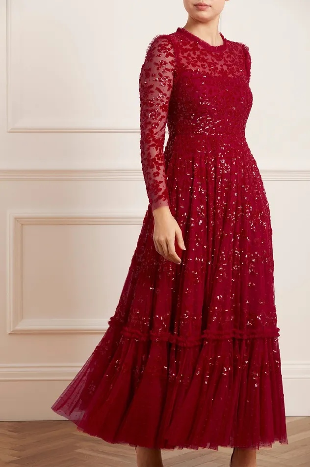 Needle and Thread Margot Ankle Gown Red Women Embellished Dresses