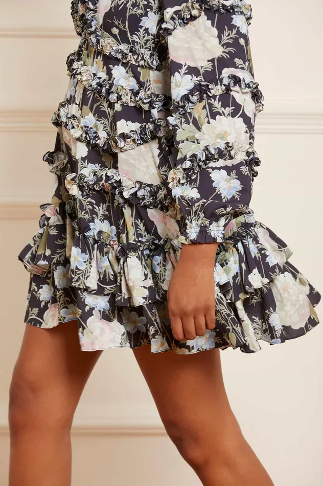 Needle and Thread Moonlight Petals VNeck Crepe Micro Mini Dress Black Women Day Dresses