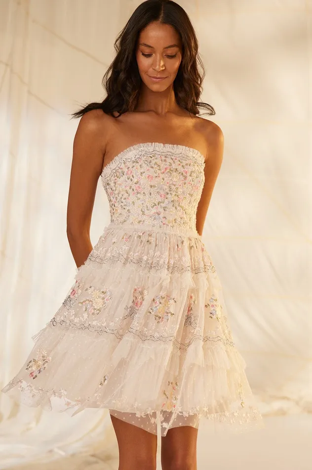 Needle and Thread Primrose Bouquet Strapless Micro Mini Dress Champagne Women Embroidered Dresses Needle and Thread Primrose Bouquet Strapless Micro Mini Dress Champagne Women Embroidered Dresses