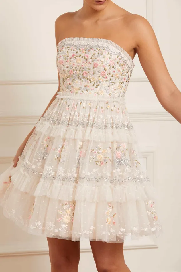 Needle and Thread Primrose Bouquet Strapless Micro Mini Dress Champagne Women Embroidered Dresses