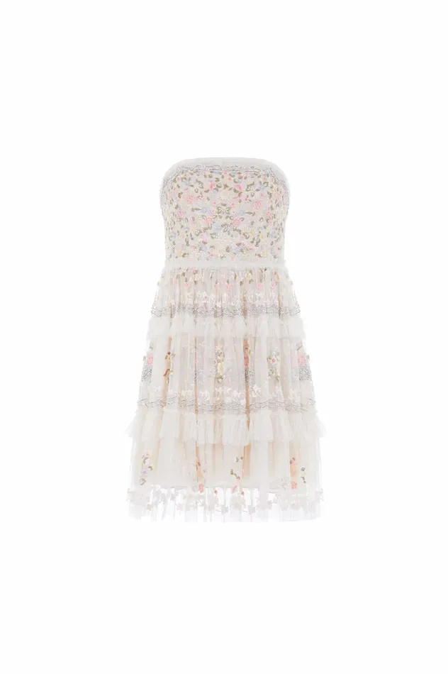 Needle and Thread Primrose Bouquet Strapless Micro Mini Dress Champagne Women Embroidered Dresses