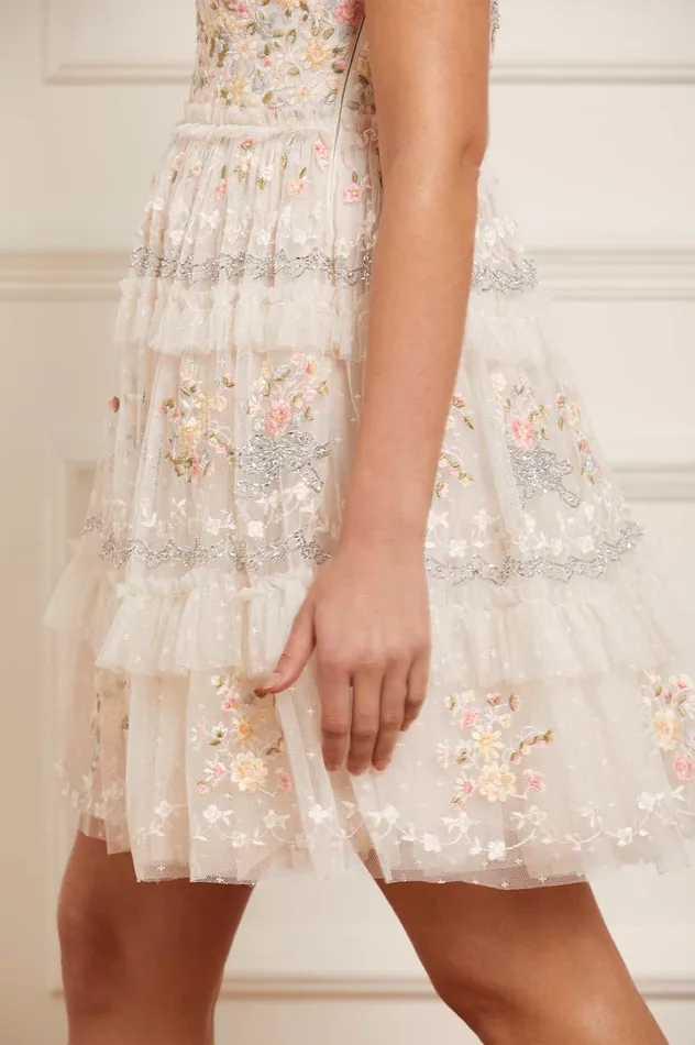 Needle and Thread Primrose Bouquet Strapless Micro Mini Dress Champagne Women Embroidered Dresses