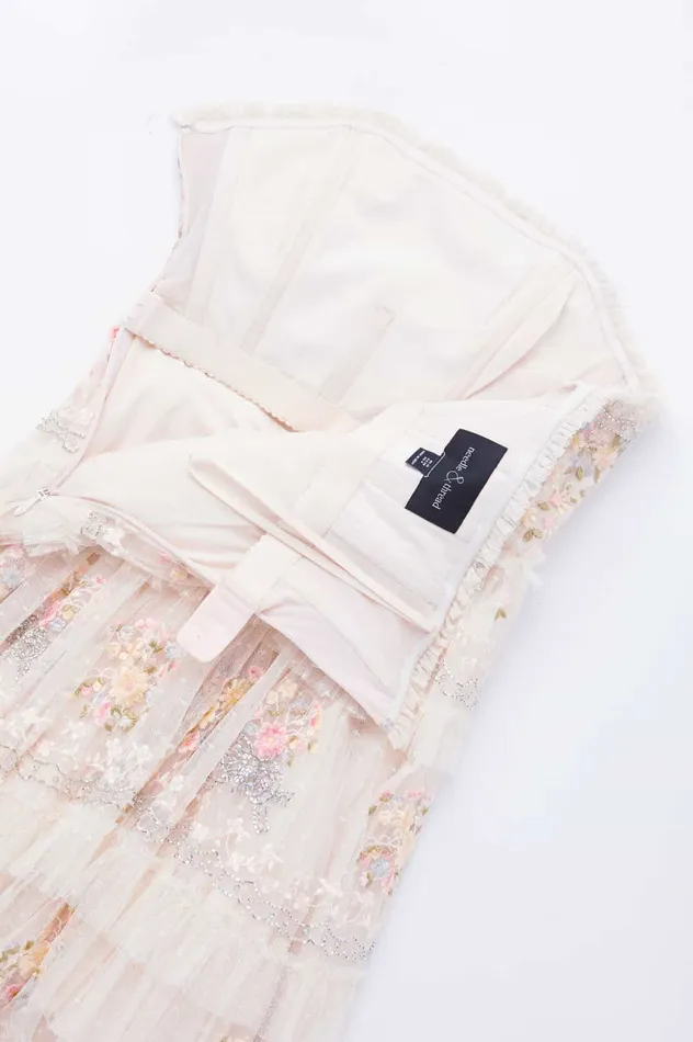 Needle and Thread Primrose Bouquet Strapless Micro Mini Dress Champagne Women Embroidered Dresses