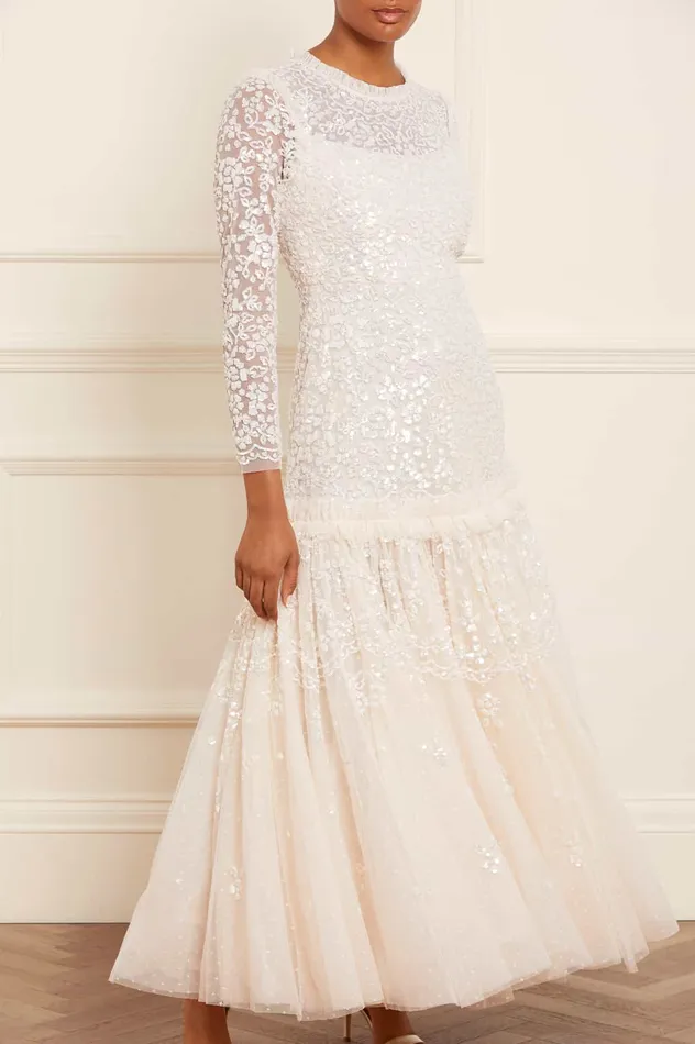 Needle and Thread Regal Rose Gloss Long Sleeve Gown Champagne Women Evening Dresses