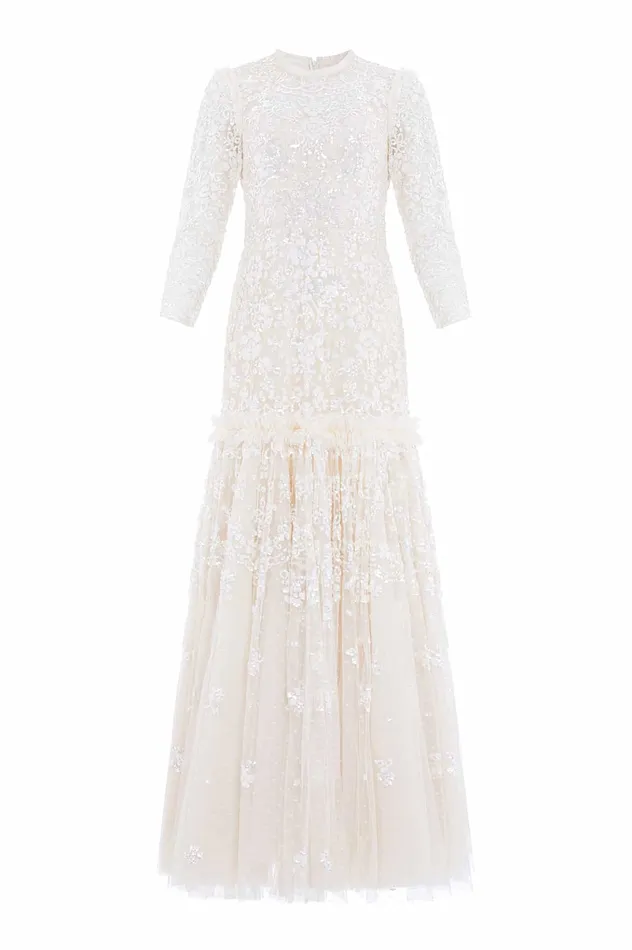 Needle and Thread Regal Rose Gloss Long Sleeve Gown Champagne Women Evening Dresses