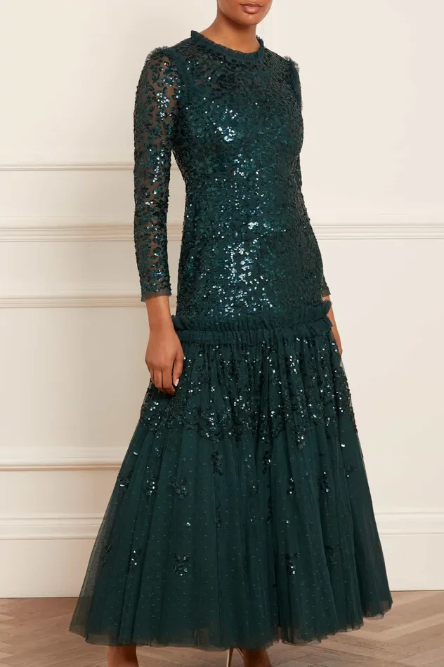 Needle and Thread Regal Rose Long Sleeve Gown Green Women Evening Dresses