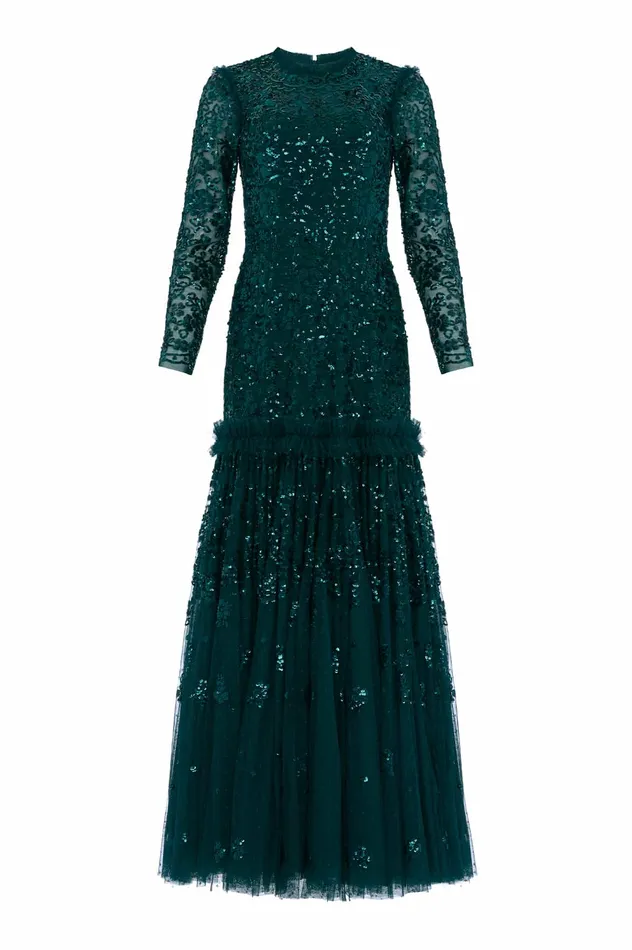 Needle and Thread Regal Rose Long Sleeve Gown Green Women Evening Dresses