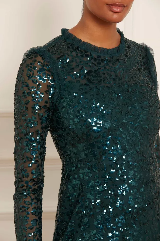 Needle and Thread Regal Rose Long Sleeve Gown Green Women Evening Dresses