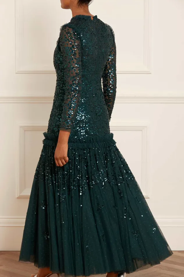 Needle and Thread Regal Rose Long Sleeve Gown Green Women Evening Dresses