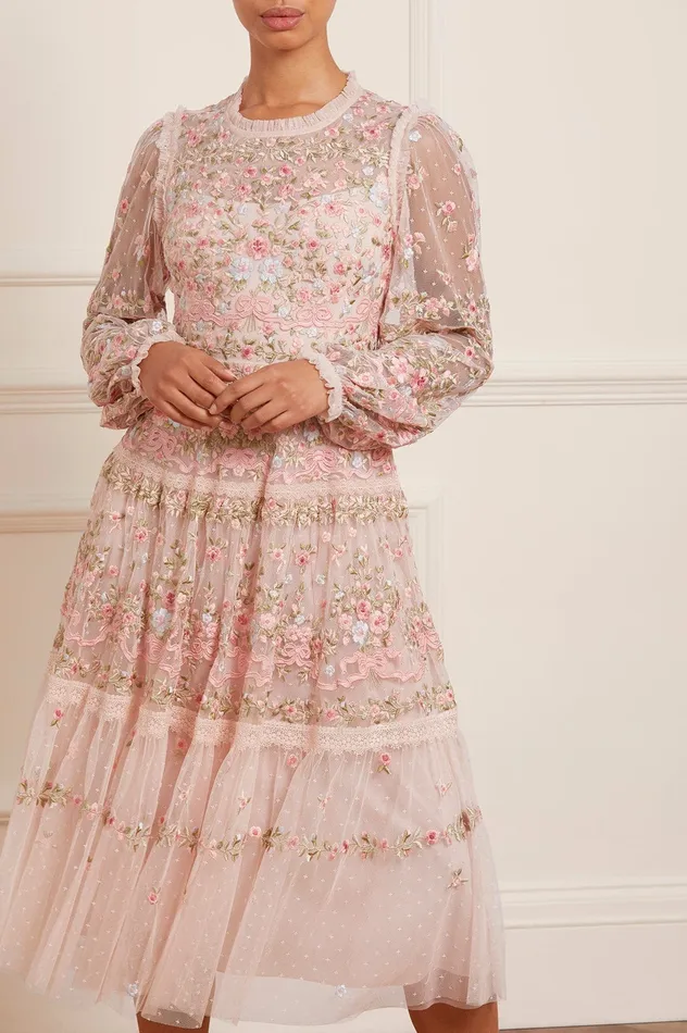Needle and Thread Ribbon Bouquet Midaxi Dress Pink Women Embroidered Dresses
