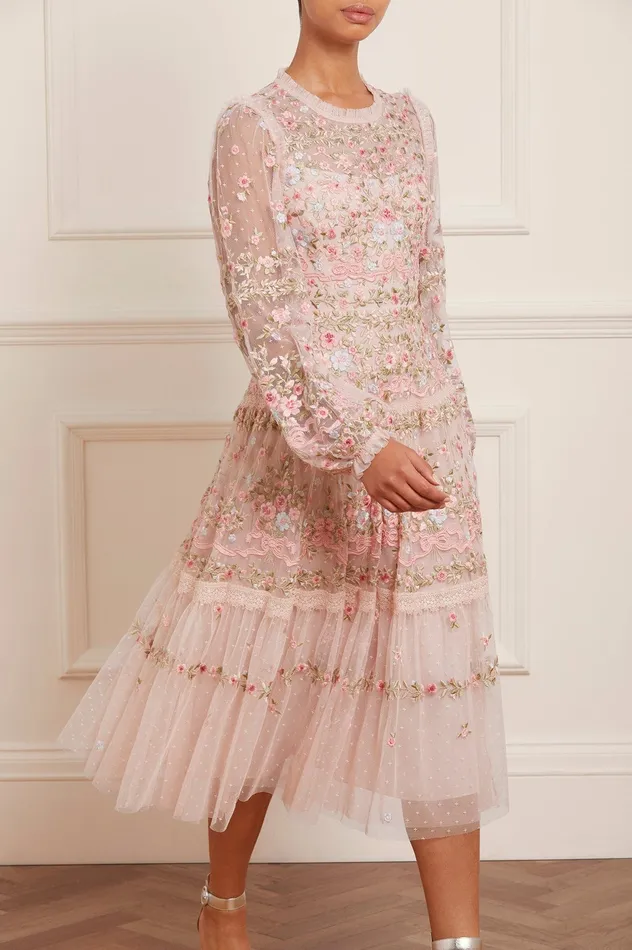 Needle and Thread Ribbon Bouquet Midaxi Dress Pink Women Embroidered Dresses
