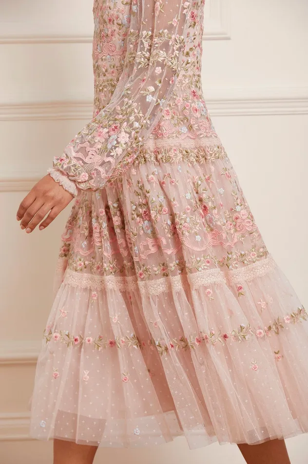 Needle and Thread Ribbon Bouquet Midaxi Dress Pink Women Embroidered Dresses