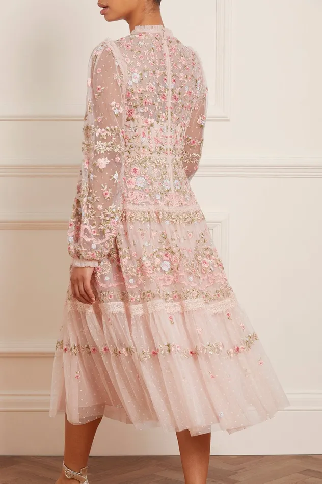 Needle and Thread Ribbon Bouquet Midaxi Dress Pink Women Embroidered Dresses