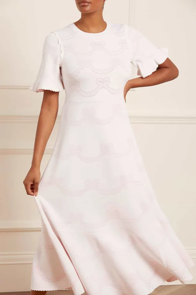 Needle and Thread Ribbon Bow Knit Ankle Gown White Women Day Dresses