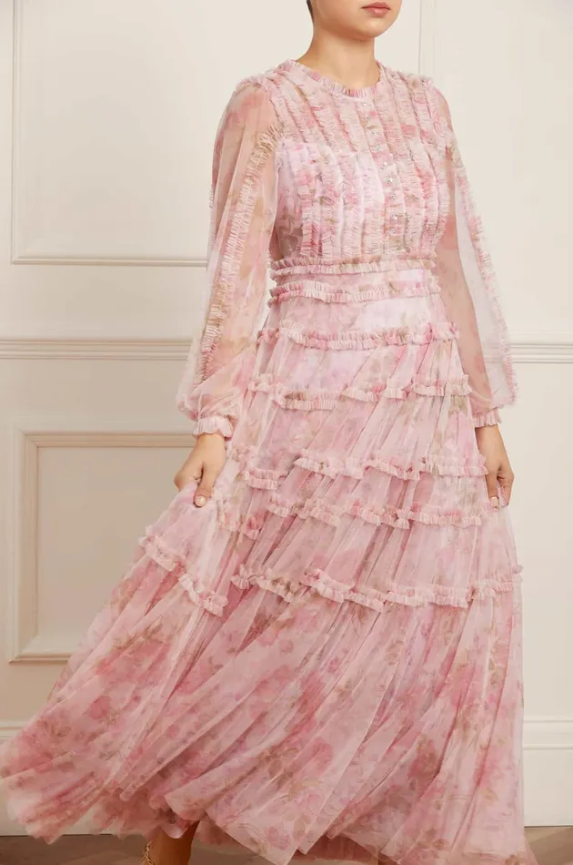Needle and Thread Rose Bluebell Esme Gown Pink Women Printed Dresses