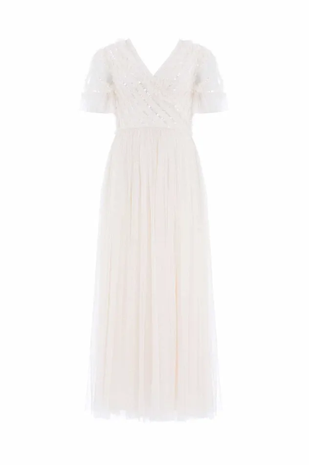 Needle and Thread Spiral Sequin Bodice VNeck Ankle Gown Champagne Women Embellished Dresses