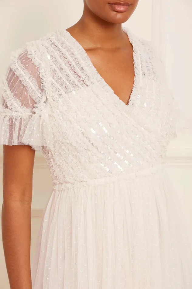 Needle and Thread Spiral Sequin Bodice VNeck Ankle Gown Champagne Women Embellished Dresses