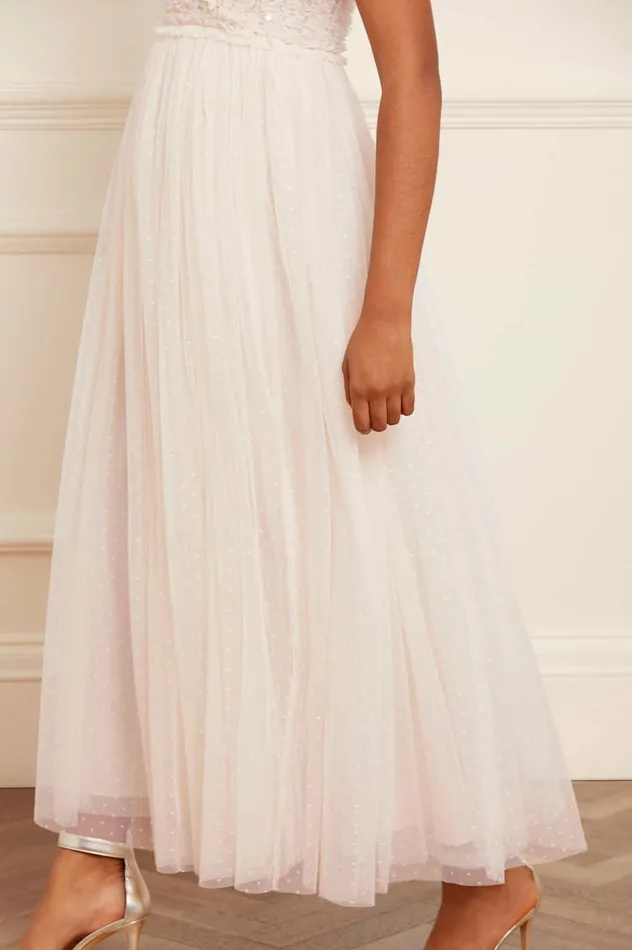 Needle and Thread Spiral Sequin Bodice VNeck Ankle Gown Champagne Women Embellished Dresses