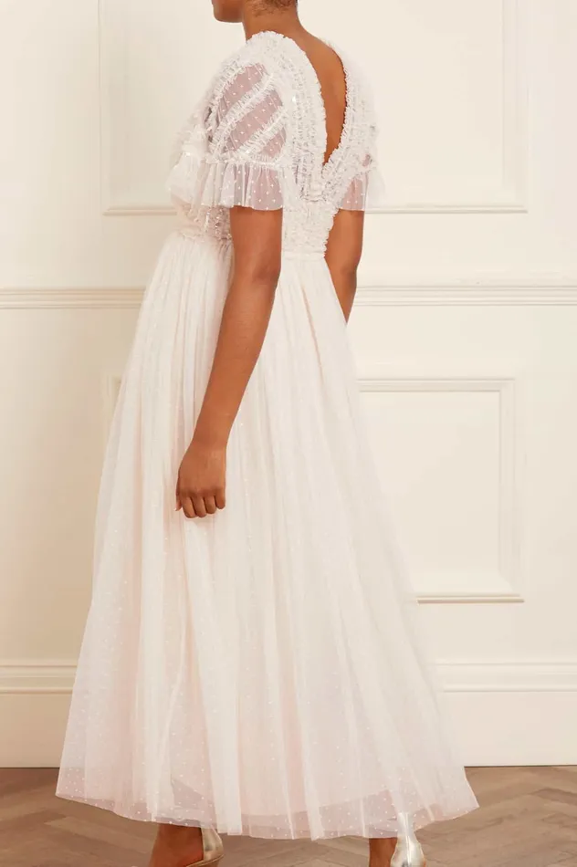 Needle and Thread Spiral Sequin Bodice VNeck Ankle Gown Champagne Women Embellished Dresses