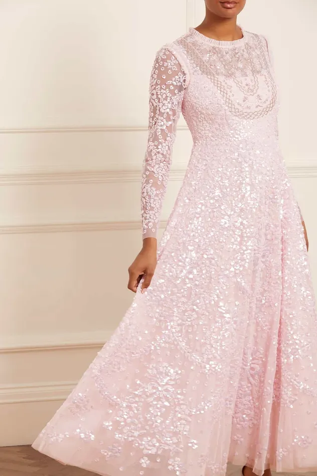 Needle and Thread Victorian Wreath Gloss Long Sleeve Gown Pink Women Evening Dresses