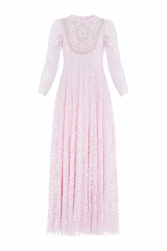 Needle and Thread Victorian Wreath Gloss Long Sleeve Gown Pink Women Evening Dresses