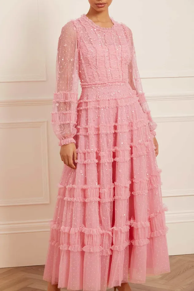Needle and Thread Violet Shimmer Ankle Gown Pink Women Embellished Dresses Needle and Thread Violet Shimmer Ankle Gown Pink Women Embellished Dresses